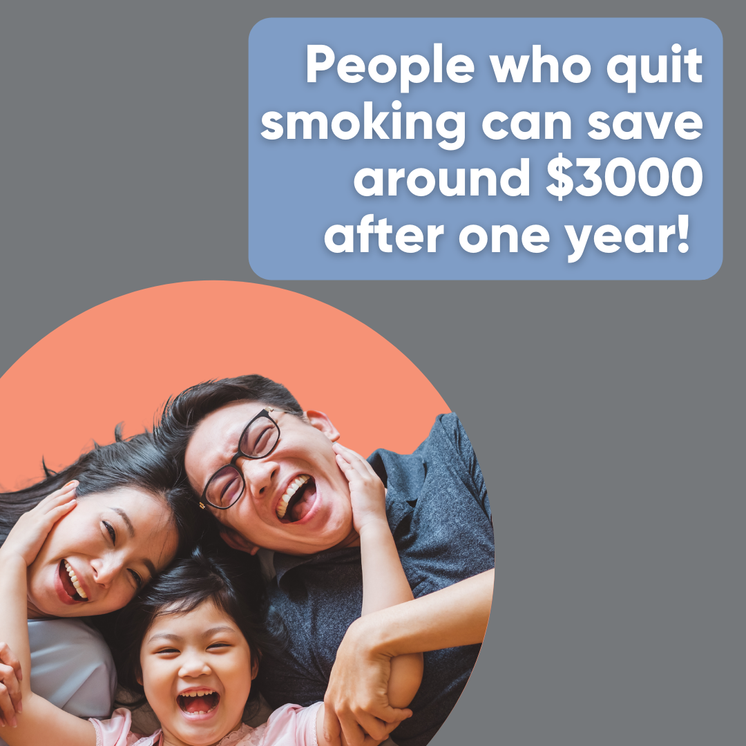 Image of Asian family: People who quit smoking can save around $3000 after one year!